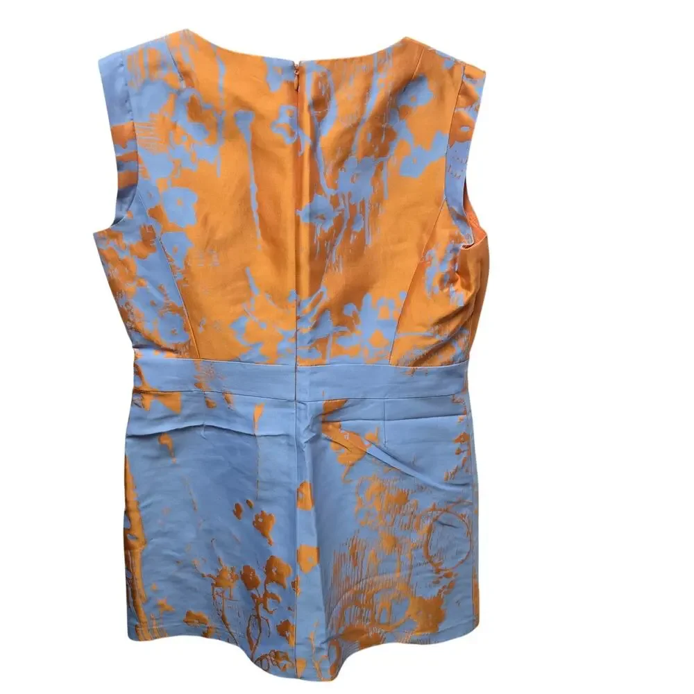 Lafayette 148 New York Jacquard Dress Jacket Set Sz 14 Orange Blue